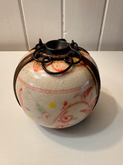 Antique Cream with Red/Yellow Pattern Porcelain Opium Pipe Late 19th Century.