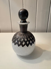 Vintage Sileda Ltd Silver Overlay Art Deco Style Hand Blow White Glass Perfume Bottle with Stopper