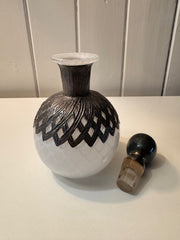 Vintage Sileda Ltd Silver Overlay Art Deco Style Hand Blow White Glass Perfume Bottle with Stopper