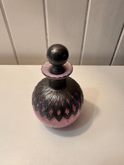 Vintage Sileda Ltd Silver Overlay Art Deco Style Hand Blown Pink Glass Perfume Bottle with Stopper