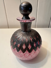 Vintage Sileda Ltd Silver Overlay Art Deco Style Hand Blown Pink Glass Perfume Bottle with Stopper