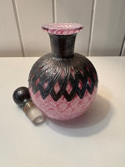Vintage Sileda Ltd Silver Overlay Art Deco Style Hand Blown Pink Glass Perfume Bottle with Stopper