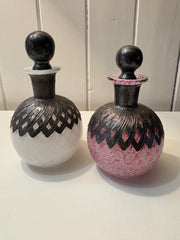 Vintage Sileda Ltd Silver Overlay Art Deco Style Hand Blow White Glass Perfume Bottle with Stopper