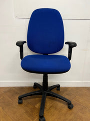 Used Blue Cloth High Back Swivel Chair.