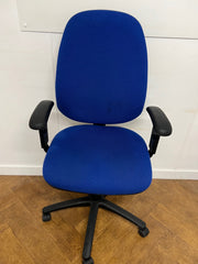 Used Blue Cloth High Back Swivel Chair.