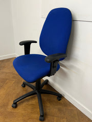 Used Blue Cloth High Back Swivel Chair.