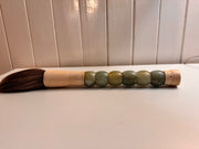 Antique Chinese Hand Carved Calligraphy Brush with Jade Bead Handle and Bone Collectible Display Piece or "Tickler"