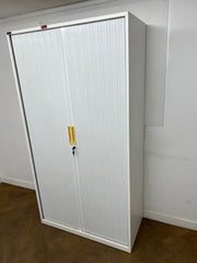 White Steel Tambour Fronted Cupboard 1800mm Tall