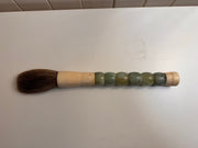 Antique Chinese Hand Carved Calligraphy Brush with Jade Bead Handle and Bone Collectible Display Piece or "Tickler"