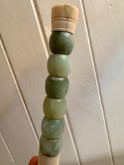 Antique Chinese Hand Carved Calligraphy Brush with Jade Bead Handle and Bone Collectible Display Piece or "Tickler"