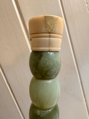 Antique Chinese Hand Carved Calligraphy Brush with Jade Bead Handle and Bone Collectible Display Piece or "Tickler"