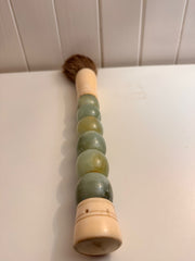 Antique Chinese Hand Carved Calligraphy Brush with Jade Bead Handle and Bone Collectible Display Piece or "Tickler"