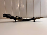 Antique Collectible Decorative Asian Black Metal Dragon Opium Pipe with Brass Inlay