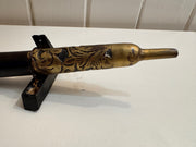 Antique Collectible Decorative Asian Black Metal Dragon Opium Pipe with Brass Inlay
