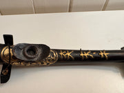Antique Collectible Decorative Asian Black Metal Dragon Opium Pipe with Brass Inlay