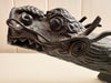 Antique Collectible Decorative Asian Black Metal Dragon Opium Pipe with Brass Inlay