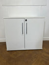 Used White Wooden 2 Door Desk High Cupboard x 1000mm wide