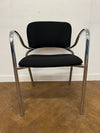 Chromed Framed Stacking Armchair Re-upholstered in Black Cloth