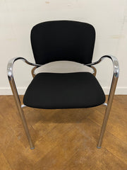 Chromed Framed Stacking Armchair Re-upholstered in Black Cloth