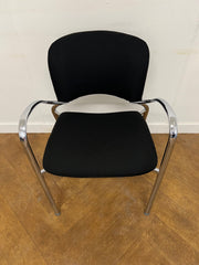 Chromed Framed Stacking Armchair Re-upholstered in Black Cloth