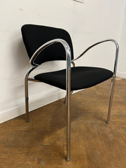 Chromed Framed Stacking Armchair Re-upholstered in Black Cloth