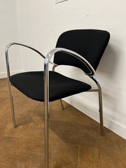 Chromed Framed Stacking Armchair Re-upholstered in Black Cloth