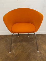 Used Light Orange Cloth 4 Legged Tub/Reception Chair.