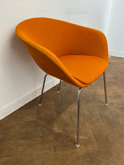 Used Light Orange Cloth 4 Legged Tub/Reception Chair.