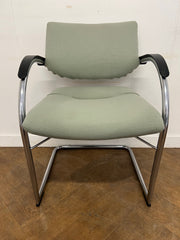 Vintage Vitra Vis-a-Vis Chrome Framed Cantilever NON Stacking Meeting Chair in Pale Green&nbsp; Cloth.