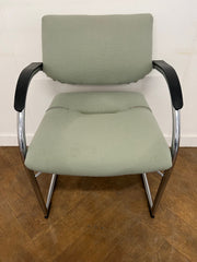 Vintage Vitra Vis-a-Vis Chrome Framed Cantilever NON Stacking Meeting Chair in Pale Green&nbsp; Cloth.