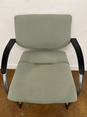 Vintage Vitra Vis-a-Vis Chrome Framed Cantilever NON Stacking Meeting Chair in Pale Green&nbsp; Cloth.