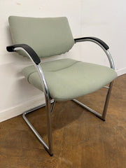 Vintage Vitra Vis-a-Vis Chrome Framed Cantilever NON Stacking Meeting Chair in Pale Green&nbsp; Cloth.