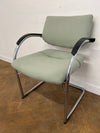 Vintage Vitra Vis-a-Vis Chrome Framed Cantilever NON Stacking Meeting Chair in Pale Green&nbsp; Cloth.