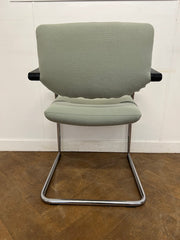 Vintage Vitra Vis-a-Vis Chrome Framed Cantilever NON Stacking Meeting Chair in Pale Green&nbsp; Cloth.