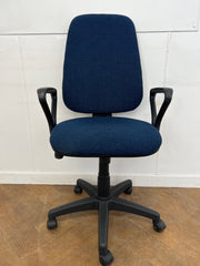 Used Blue Cloth High Back Swivel Chair with Plastic Loop Arms