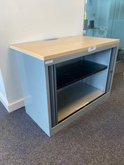 Bisley Desk High Silver/Grey Steel 730mmh x 1000mmw x 470mmd Tambour Fronted Cupboard