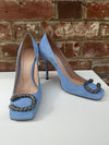 Gucci Dionysus Pale Blue Suede High Heels with Silver Tiger Head Jewelled Buckle