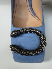 Gucci Dionysus Pale Blue Suede High Heels with Silver Tiger Head Jewelled Buckle