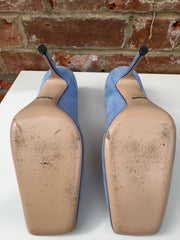 Gucci Dionysus Pale Blue Suede High Heels with Silver Tiger Head Jewelled Buckle