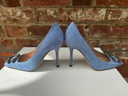 Gucci Dionysus Pale Blue Suede High Heels with Silver Tiger Head Jewelled Buckle