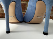 Gucci Dionysus Pale Blue Suede High Heels with Silver Tiger Head Jewelled Buckle