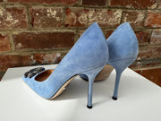 Gucci Dionysus Pale Blue Suede High Heels with Silver Tiger Head Jewelled Buckle