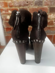 Miu Miu Brown Suede Wedge Studded Boots with Shearling Sheepskin Lining Size 6