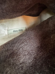 Miu Miu Brown Suede Wedge Studded Boots with Shearling Sheepskin Lining Size 6