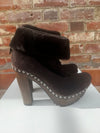 Miu Miu Brown Suede Wedge Studded Boots with Shearling Sheepskin Lining Size 6