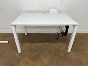 White 1200mm x 800mm Bench Style Desk with Power and Cable Tray.