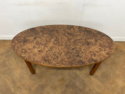 Oval Burr Walnut Top Coffee Table with Solid Walnut Legs. 1980's