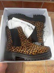 Russell and Bromley Combat Chelsea Leopard Skin Boot Size 6 Brand New in the Box