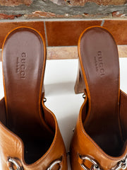 Vintage Gucci Brown Leather Horsebit Platform Mules