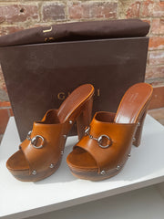 Vintage Gucci Brown Leather Horsebit Platform Mules
